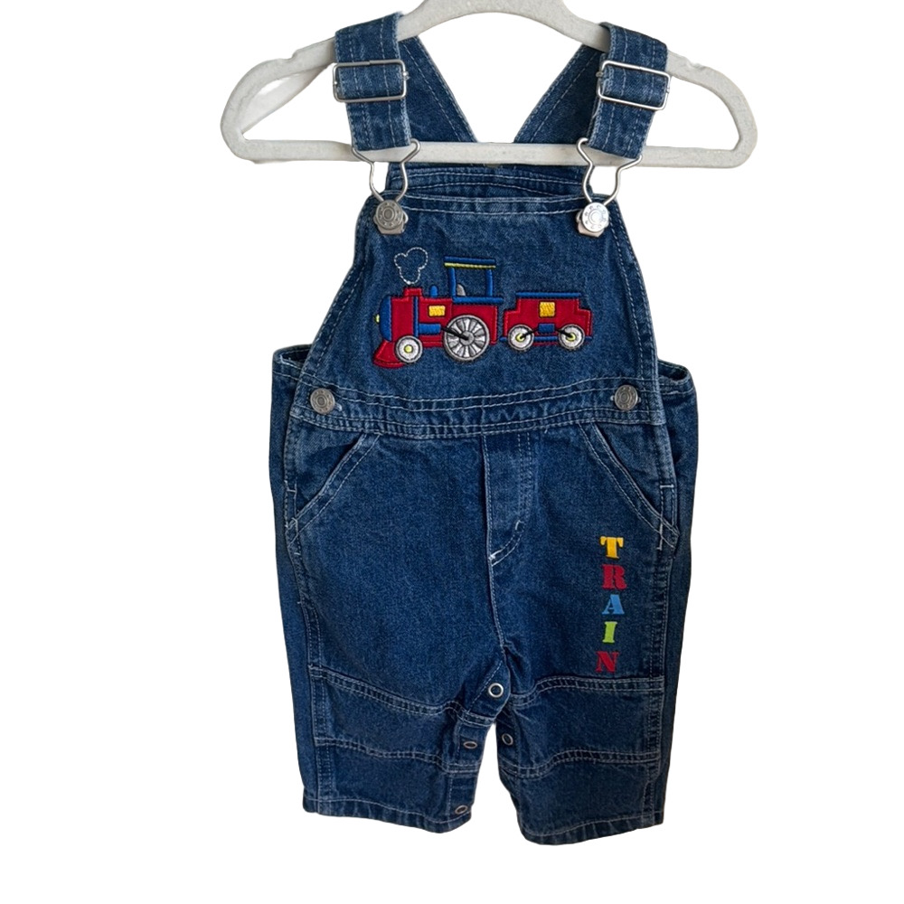 Kids Denim Overalls with Train Embroidery
